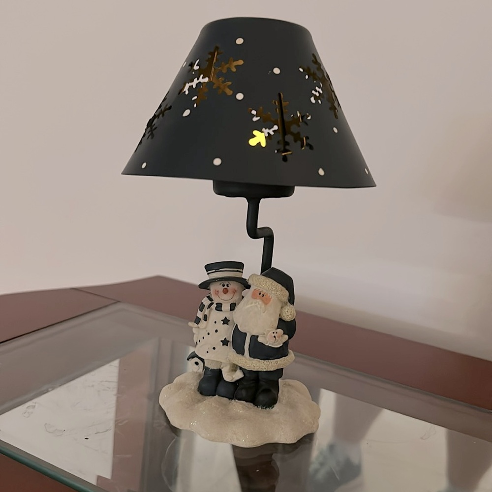 VTG☃️Santa & Snowman tea light w/Snow Flakes lamp shade